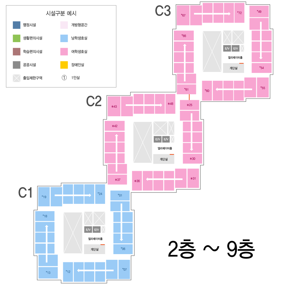 2층 ~ 9층 안내도